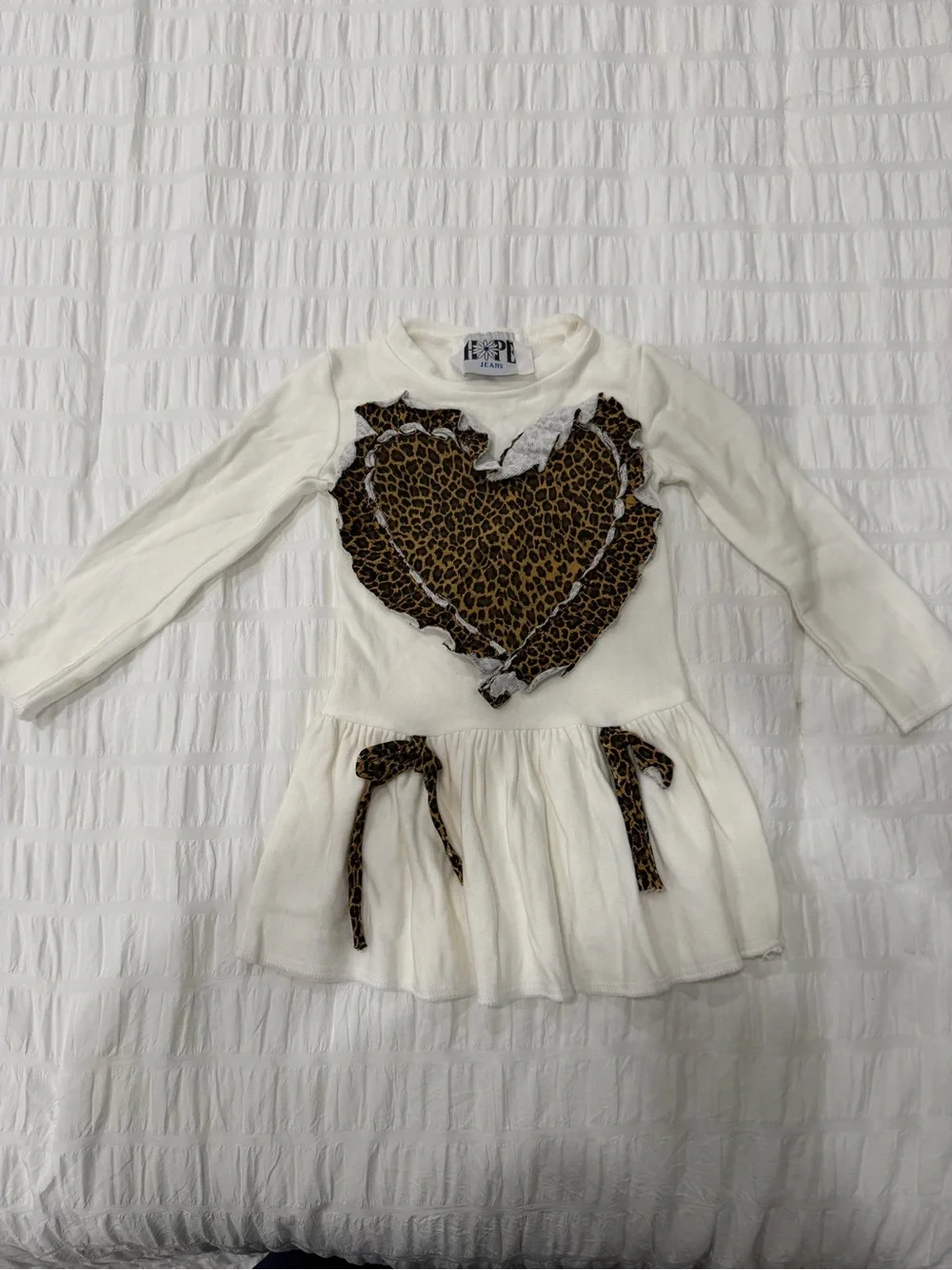 Hope's Cream Knit Dress with Leopard Heart
